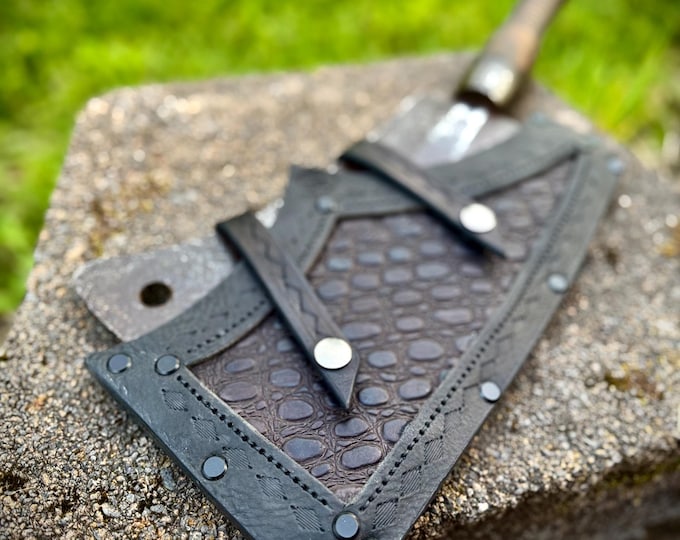 Vintage Beatty Hog Splitter with Handmade Black Leather Alligator Sheath
