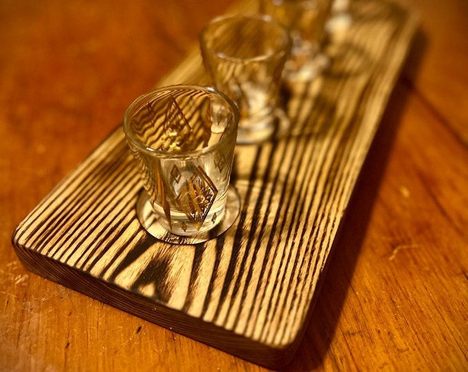 Handmade Ash Shot Flight Whiskey/Beer Tray