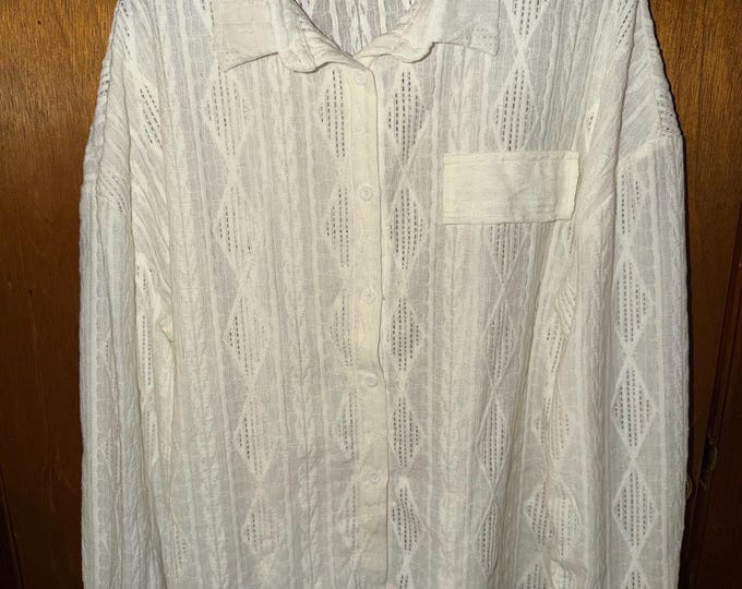 Vintage White Button Up Womens Blouse Shirt