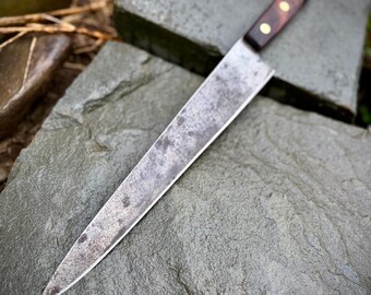 Vintage Restored Chef’s Knife, Wooden Handle, Carbon Steel Blade