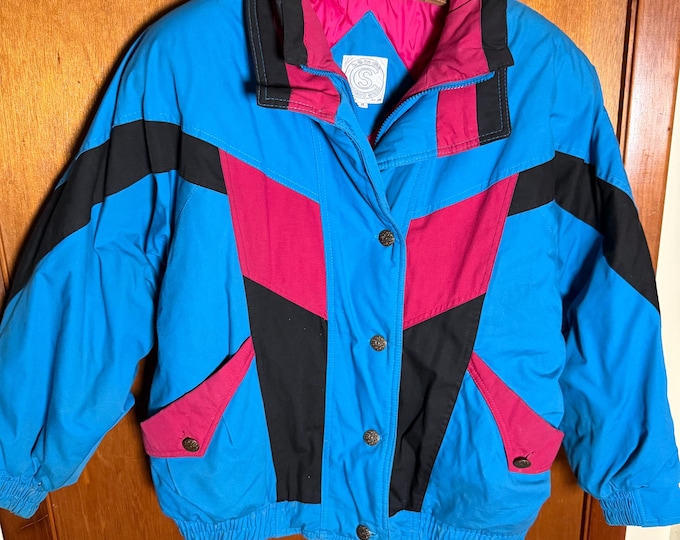 Vintage ‘Be in the Current Seen’ Winter Jacket, Blue, Black, Purple 1990s Coat
