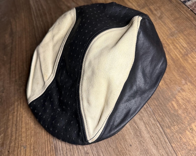 Vintage Leather Black & White Vented Driver’s Cap