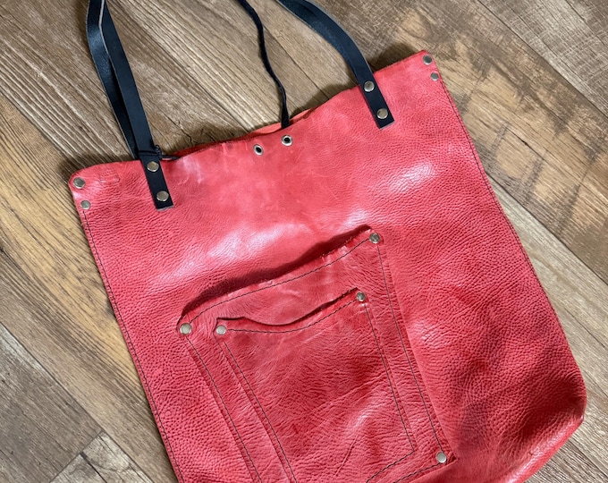Handmade Red Leather Tote Bag, Baba Roga Accessory Purse