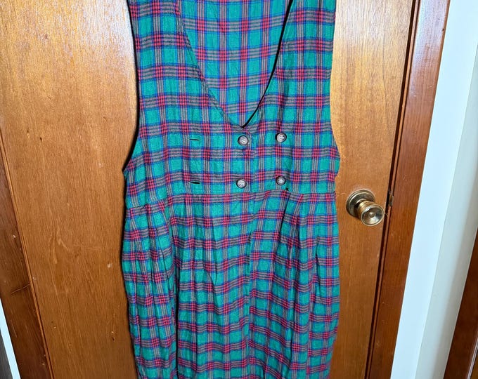 Vintage Green and Red Irish Dress, JG Hook Size 10 Sleeveless Long Dress Womens
