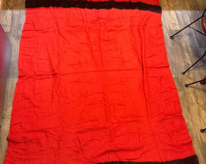 Vintage Hudson Bay Style Heavy Wool Blanket Red with Black Striped