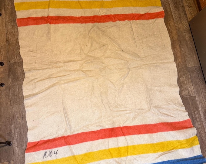 Vintage Hudson Bay Style Heavy Wool Blanket Polar Star Golden Dawn JC Penney