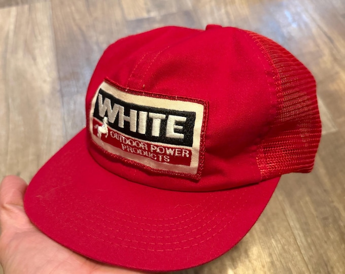 Vintage White Outdoor Power Products Trucker Hat, Red SnapBack Baseball Cap