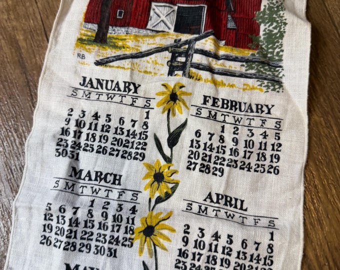 Vintage 1970s Cloth Calendars, Wall Decor, Farm Barn Cottage