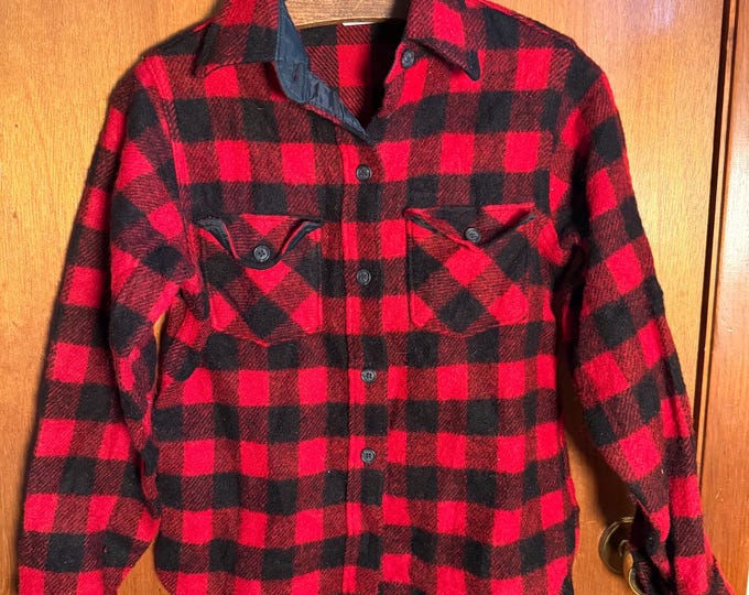 Vintage Woolrich Red Plaid Wool Button Up Flannel Shirt, Size Womens 10