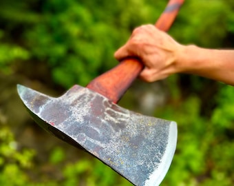 Vintage Reconditioned Custom Red Fire Axe, Unmarked Scorched Handle