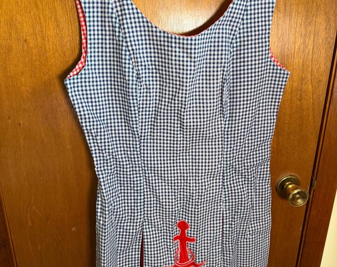 Vintage Picnic Dress, Size Women’s XL Handmade Anchor Plaid Red, White, and Blue