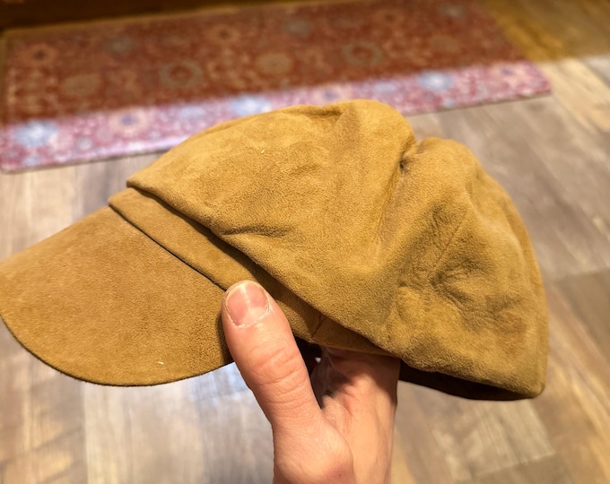 Vintage Brown Suede Leather Cap, Union made