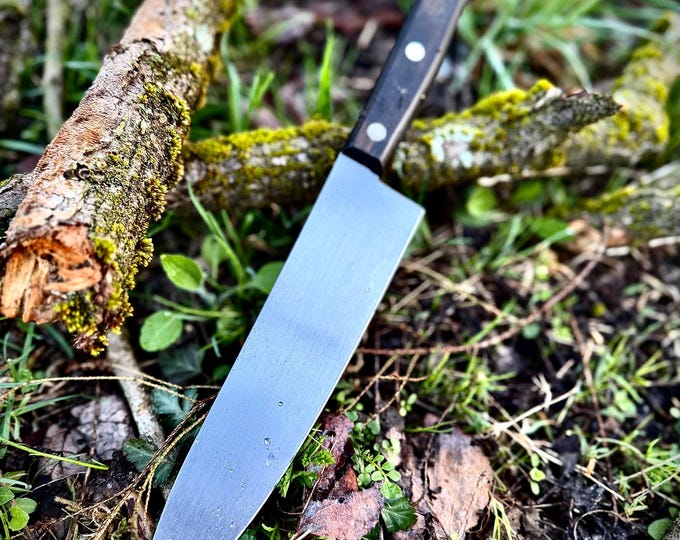 Vintage Restored Chef’s Knife, Walnut Handle, Stainless Steel Blade
