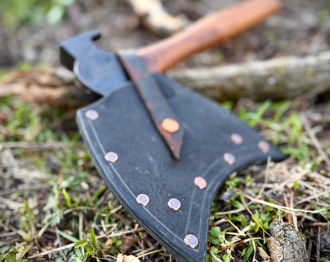 Vintage True Temper Flint Edge Claw Hatchet, NOS USA Made With Handmade Leather Sheath
