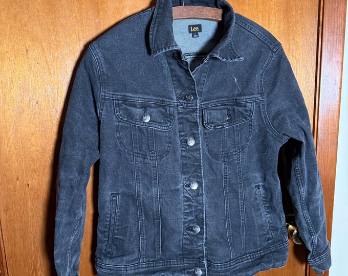 Vintage Lee Black Denim Size Medium Jacket 1970s-1980s