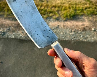 Vintage Aluminum-Handled Cleaver, Meat Butcher Tool, Culinary Cooking Blade