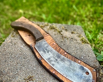 Vintage Curved Blade Cleaver with Handmade Buffalo Sheath