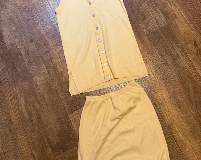 Vintage 1970s Kathy Ireland Button Up Vest & Skirt Set