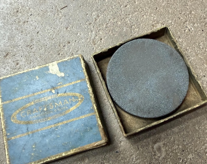 Early Vintage Craftsman 1970s Puck Handheld Sharpening Stone, Round, In Original Box