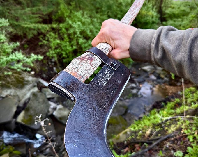 Vintage Brush Hook Axe, Collins Manufacturing Co, Handle Enscription