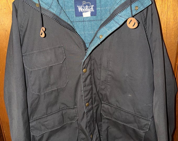 Vintage Black Woolrich Winter Jacket/Coat, Size XL Womens, Blue Wool-Lined