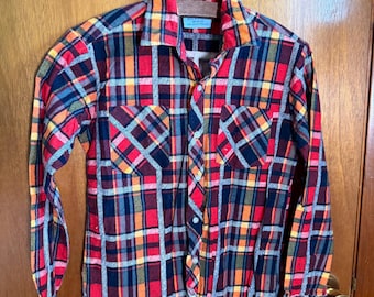 Vintage Du Val Cotton Flannel Button Up Shirt, Size Kids Medium