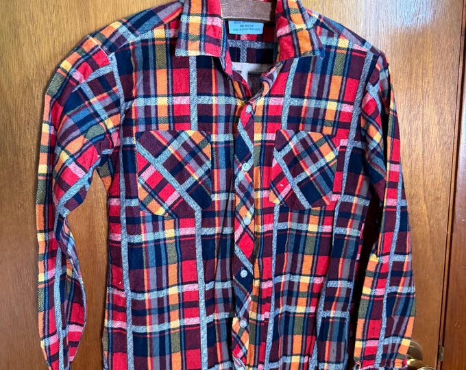 Vintage Du Val Cotton Flannel Button Up Shirt, Size Kids Medium