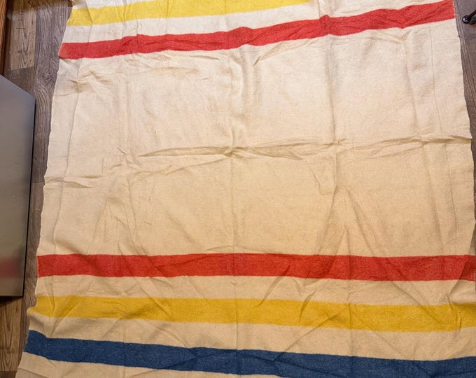 Vintage Hudson Bay Style Heavy Wool Blanket JC Penney Golden Dawn