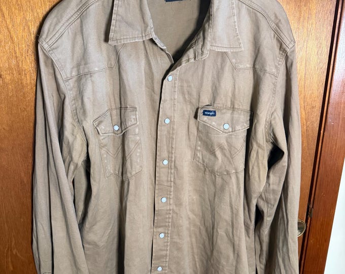 Vintage 1970s Wrangler Western Cowboy Button Up Shirt, Brown Size XL