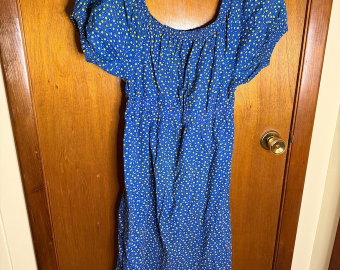 Vintage Blue Floral Dress, Size 11-12
