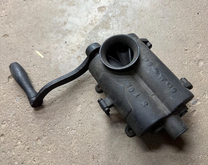 Vintage Cast Iron Sausage Stuffer, PS and W Co. Hand Crank 1912
