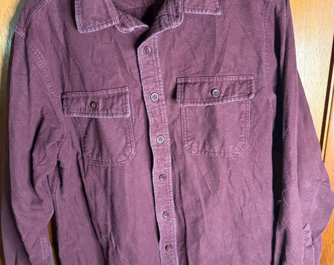 Vintage Men’s LL Bean Flannel Long Sleeve Shirt, Maroon, Size Large Tall