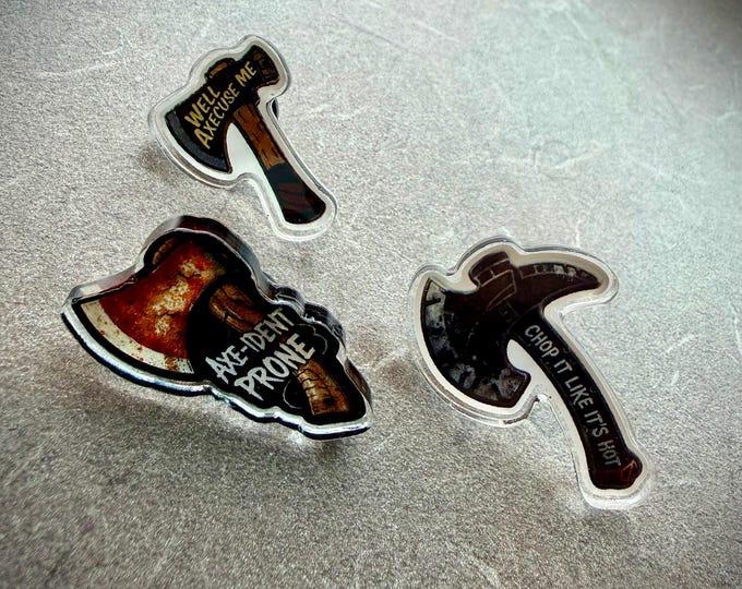 Set of 3 Axe Pins, Axe Throwing, Enamel Push Pin