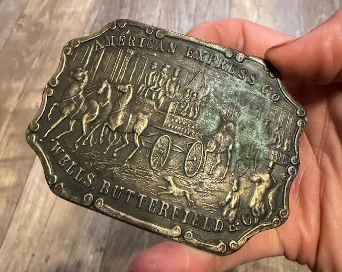 Vintage American Express Brass Belt Buckle Wells Butterfield