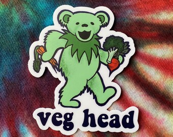 Vinyl Art Sticker VEG HEAD Dancing Bear Grateful Dead Vegan Vegetarian Plant Based Slap Jerry Garcia Psychedelic Stickers Phish Wook