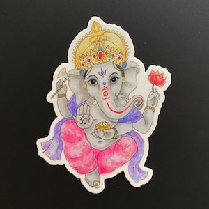 Vinyl Art Sticker LORD GANESHA Hindu god goddess decal, conscious yoga yogi, water bottle laptop bumper sticker, elephant art, yoga lotus