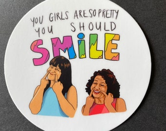 Vinyl Art Sticker BROAD CITY Abbi and Ilana You Should Smile Feminist Circle Stickers