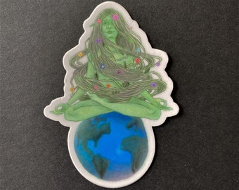4" Vinyl Art Sticker LOVE MOTHER EARTH Environmental Activism Save the Planet Activist Stickers Hippie Chick