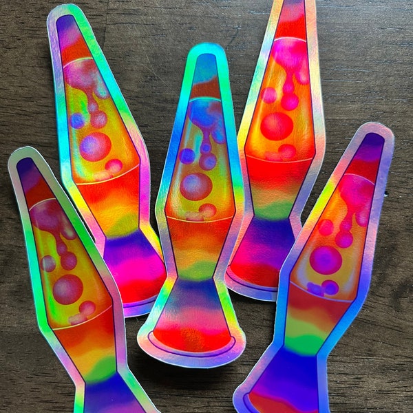 Holographic Vinyl Sticker Lava Lamp Pride Rainbow LGBTQ Retro 60s Colorful Stickers Laptop Water bottle