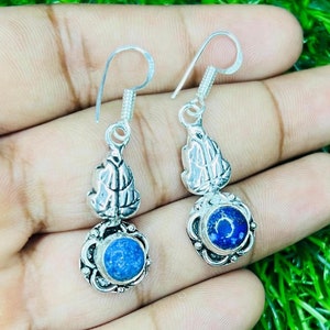 Blue Sodalite Earrings In 925 Sterling Silver Plated Jewelry Sodalite Gemstone Earrings Handmade Earrings Vintage Jewelry Gift For Her.