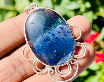 Handcrafted Blue Agate Pendant in Sterling Silver | Unique Natural Gemstone Jewelry | Boho Chic Healing Crystal Necklace