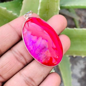 Pink Agate Pendant Necklace – Natural Stone Jewelry – Healing Crystal Pendant – Pink Gemstone Necklace – Boho Statement Jewelry Gift for Her