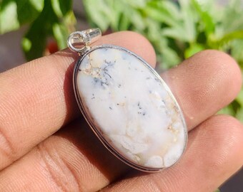 Dendrite Agate Sterling Silver Pendant Necklace - Boho Crystal Jewelry