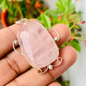 Natural Rose Quartz Pendant Necklace | Sterling Silver Pendant | Pink Crystal Necklace Gift | Love Stone Necklace | Chakra Gift For Her.
