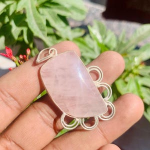 Natural Rose Quartz Pendant Necklace | Sterling Silver Jewelry | Boho Pink Crystal Necklace | Love Stone Jewelry | Spiritual Gift For Her.