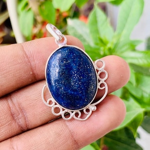 Natural Lapis Lazuli Pendant Necklace | Deep Blue Crystal Necklace | Handmade Gemstone Jewelry | Sterling Silver Pendant | Gift for Women.