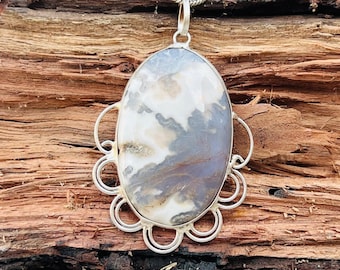 Natural Dendritic Agate Pendant Necklace: Handmade Sterling Silver Gemstone