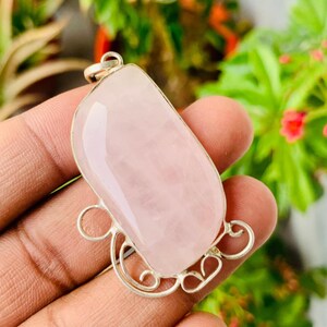 Handmade Rose Quartz Pendant Necklace – Natural Pink Crystal Jewelry – Heart Healing Stone Gift – Handmade Sterling Silver Gemstone Pendant.