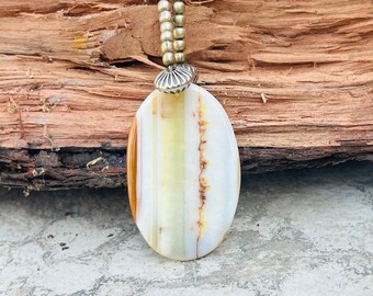 Handmade Banded Onyx Pendant Necklace, Artisan Silver Jewelry
