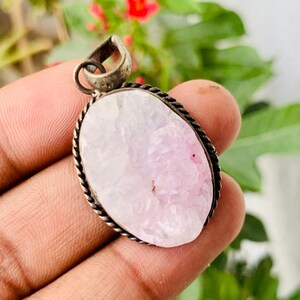 Pink Druzy Quartz Pendant Necklace – Raw Crystal Jewelry – Sparkly Gemstone Gift for Her – Boho Chic Handmade Jewelry